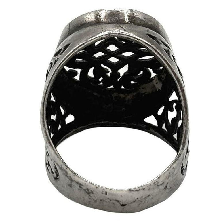 925 Sterling Scrollwork Tang Grass Pattern Victorian Statement Ring Size 10