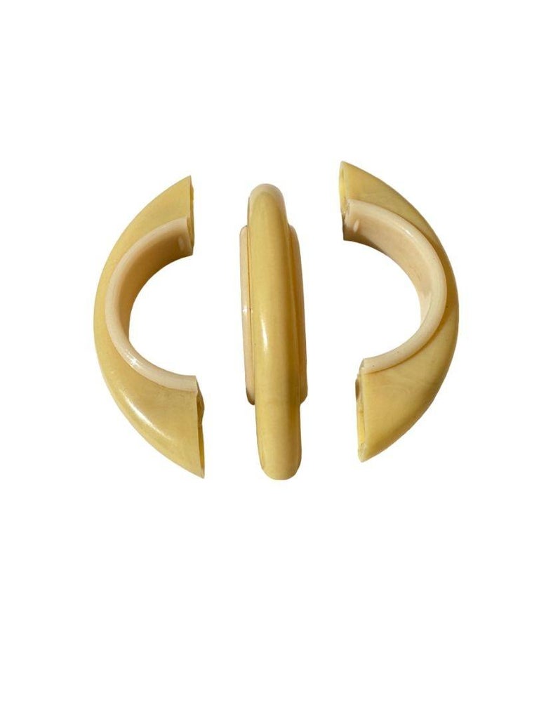 Mid Century Cream & Ivory Trim Bakelite Bridge Drawer Pulls Set of 12