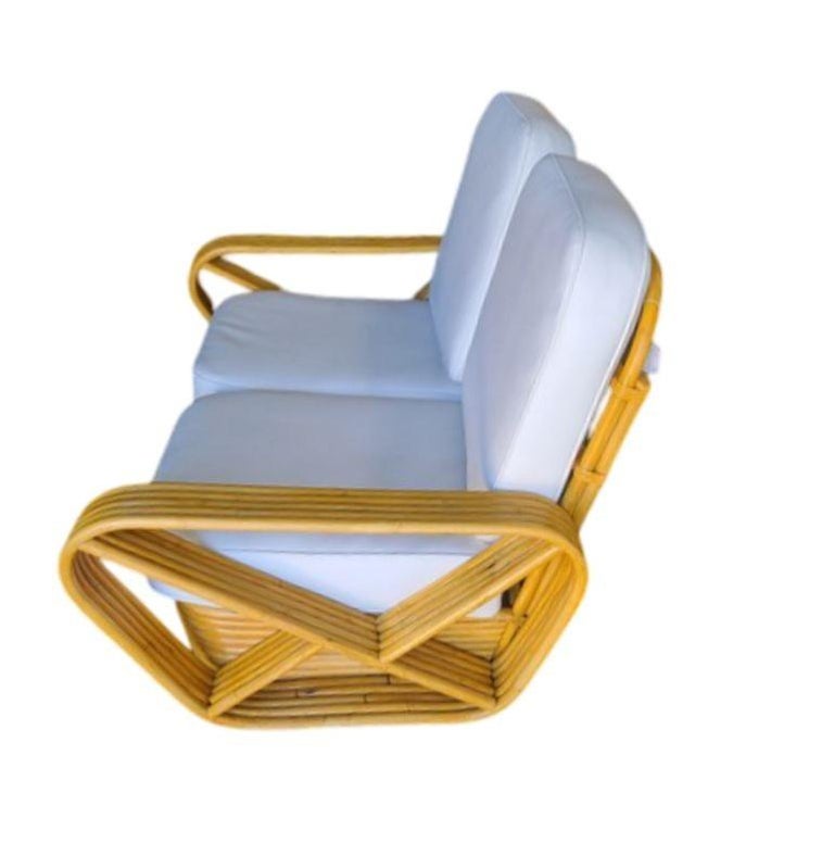 Restored 5-Strand Square Square Pretzel Rattan Settee w/ Stacked Base