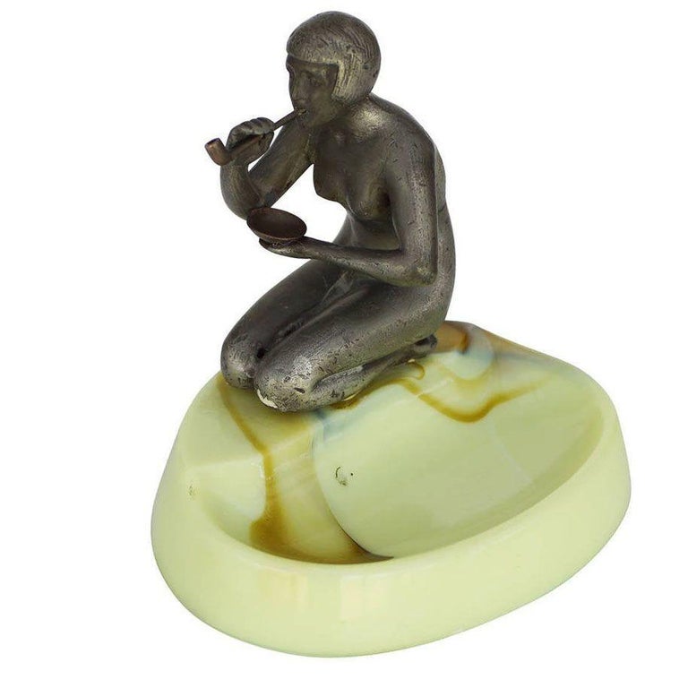 Nude Art Deco Smoking Flapper Slag Glass Ashtray by Houzex