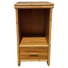 Restored Mid-century Single Drawer Stacked Rattan & Koa Wood Bedside Table