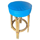 Restored Single Stand Arched Rattan Bar Stool w/ Teal Green Seat, Set of Four