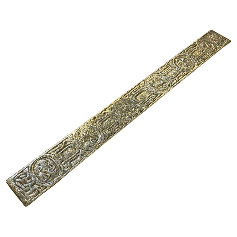 Tiffany Studios Gold Dore Bronze Acid Etched Zodiac 19" Blotter Ends, Pair #994