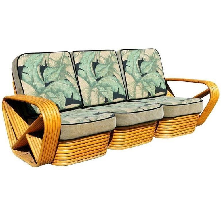 Restored Mid-Century Rattan and Mahogany Living Room Set