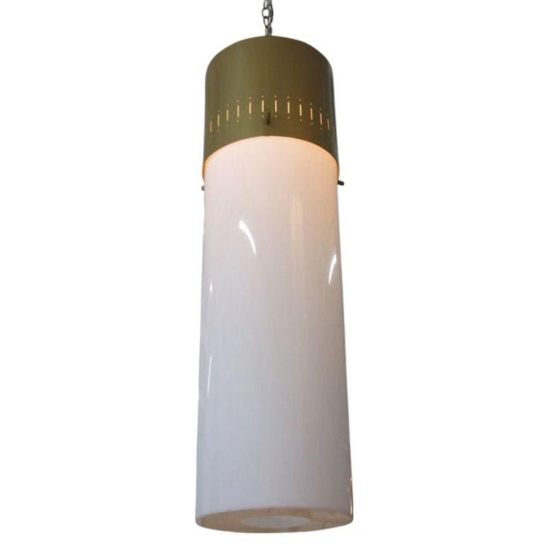 1958 Mid-Century Cylinder Gold-Tone Acrylic Pendant Chandelier, 4 Available
