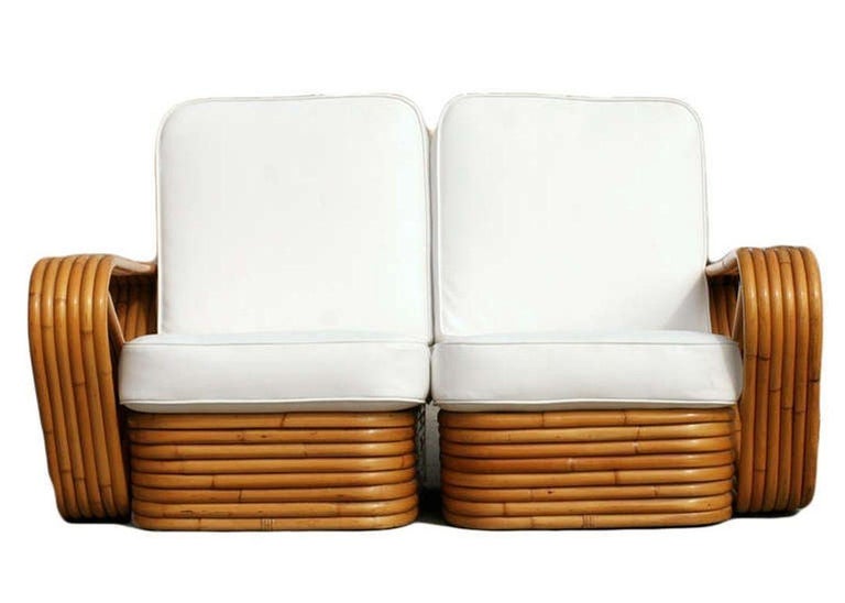 Restored Paul Frankl Six-Strand Square Pretzel Stacked Rattan Loveseat