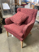 Mid Century Modern Wingback Lounge Chair Burgundy Leaf Print Pair