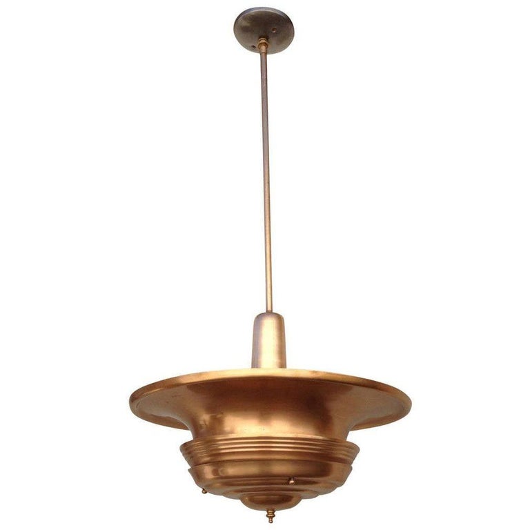 Streamline Machine Age Copper Tiered Disk Saucer Ceiling Hanging Pendant