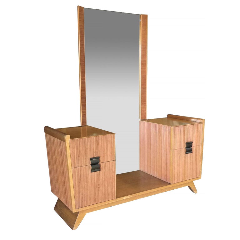 Paul Frankl Combed Wood Vanity with Stool for Brown Saltman