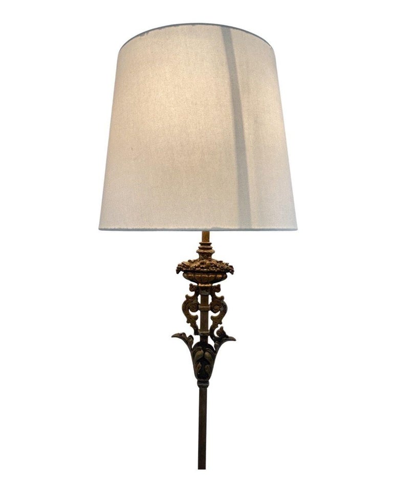 Hollywood Regency Cast Iron Torchiere Floor Lamp by Rembrandt
