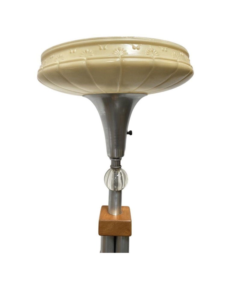 Mid-Century Modern Chrome Blond Maple Stacked Torchiere Floor Lamp