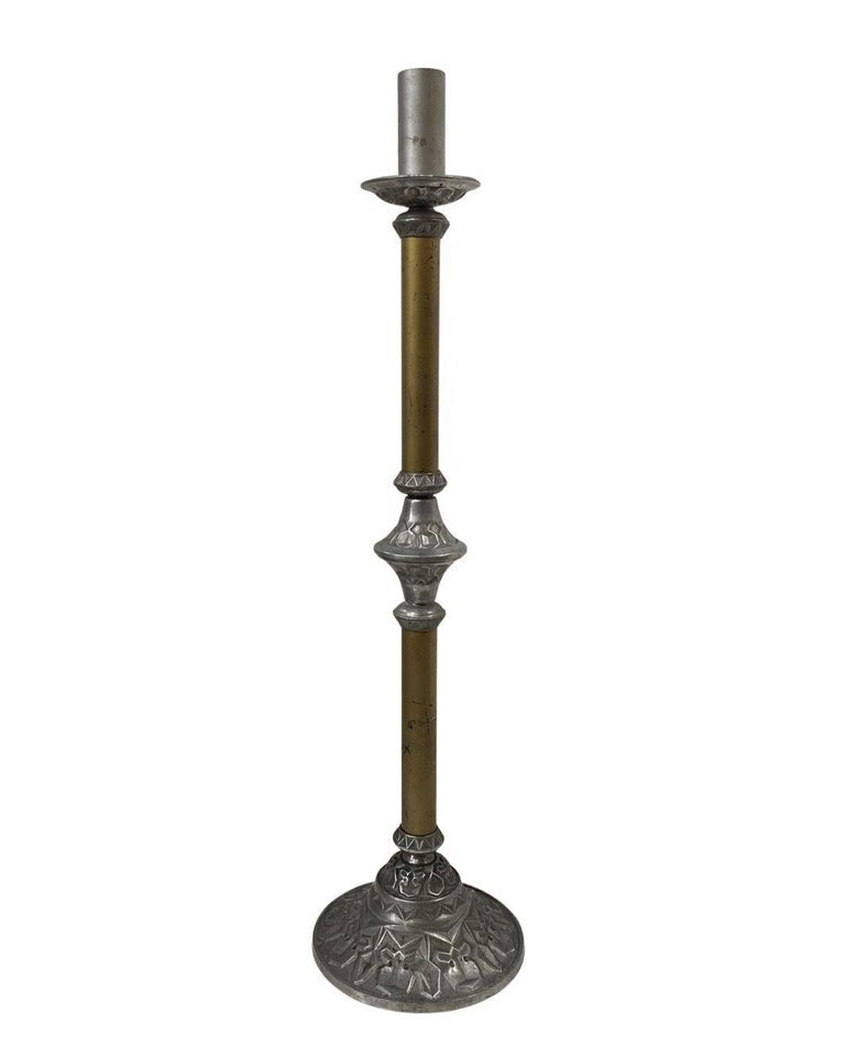 Arts and Crafts Two Tone Aluminum and Brass Art Deco Floor Standing Candelabra