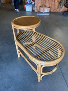 Restored Single Strand Rattan Side Table W/ Grill Top, Pair