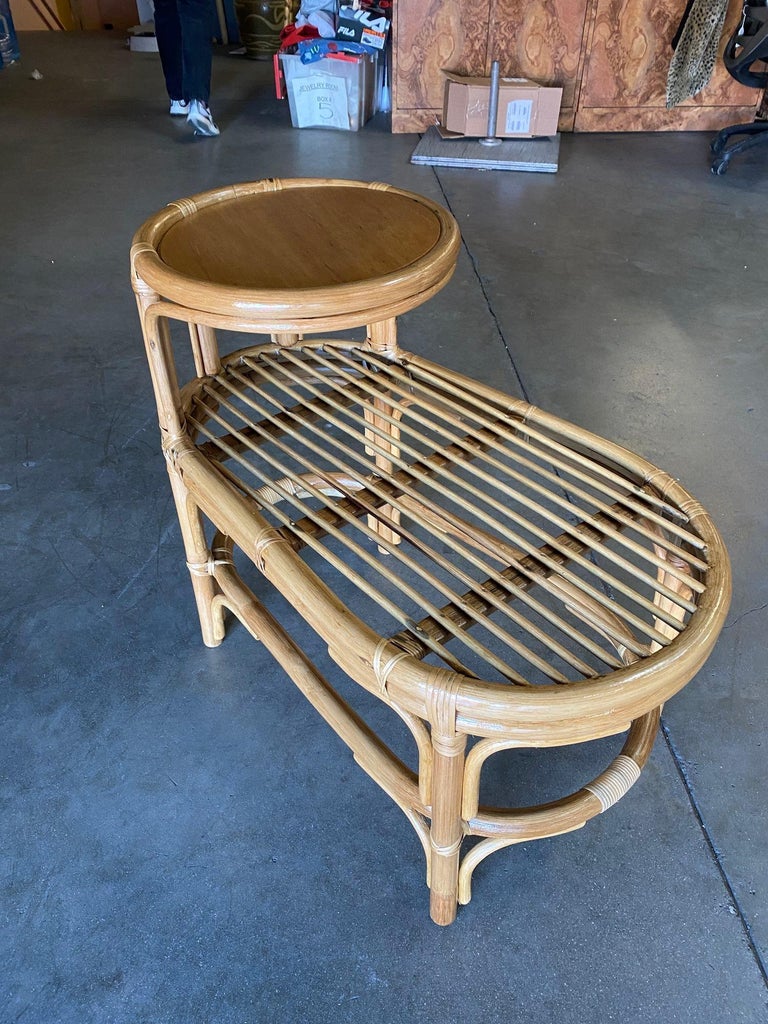 Restored Single Strand Rattan Side Table W/ Grill Top, Pair