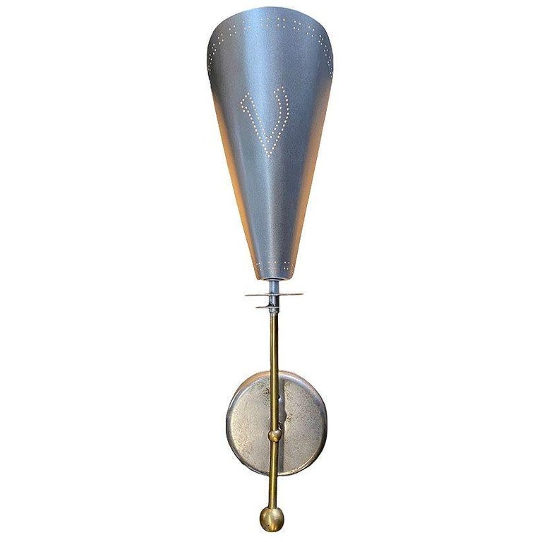 Mid-century Googie Modern Brushed Aluminum Torchiere Wall Sconce, 4 Available