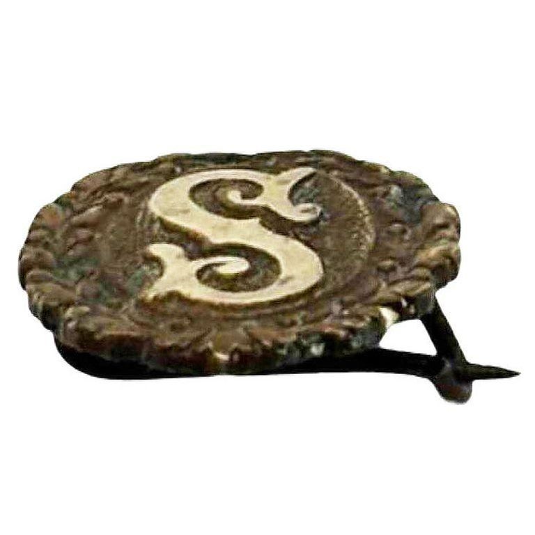 Victorian Gold Filled on Silver Intial "S" Laurel Wreath Border Pin Brooch
