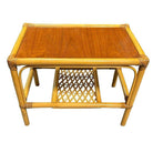 Restored Mid-century 2 Tier Rattan & Wicker Coffee Cocktail Table w Mahogany Top