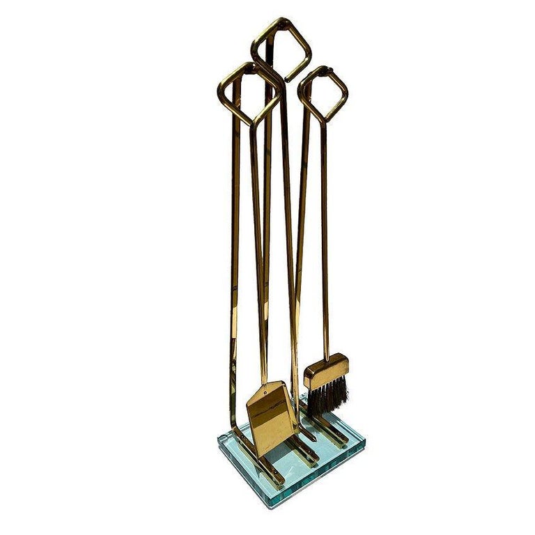 Italian Modernist Brass and Glass Fireplace by Fontana Arte