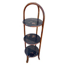 Costal Three Tiered Dark Stained Rattan Shelf w East Asian Motif Tops