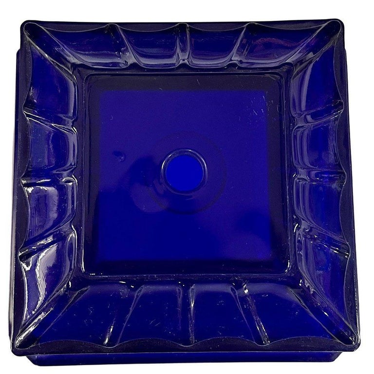 Vianne Art Deco Geometric Square Cobalt Art Glass Light Up Lamp Base