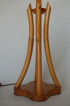 Restored Hourglass Rattan & Mahogany Lamp, Pair