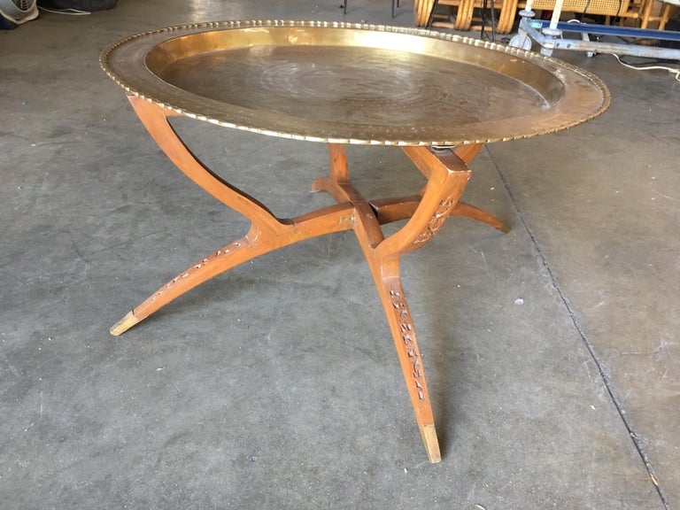 Folding Coffee Table with Brass Charger Tray
