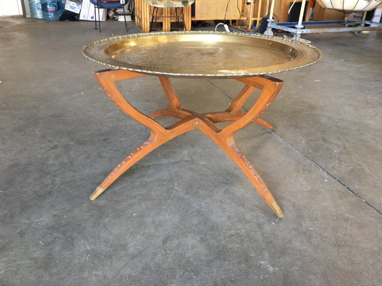 Folding Coffee Table with Brass Charger Tray