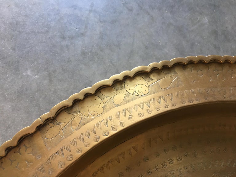 Folding Coffee Table with Brass Charger Tray