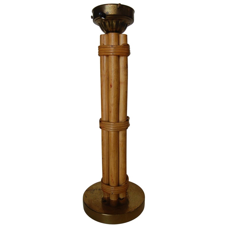 Restored Midcentury Six-Strand Rattan Table Lamp & Brass Base W/ Fancy Wrapping