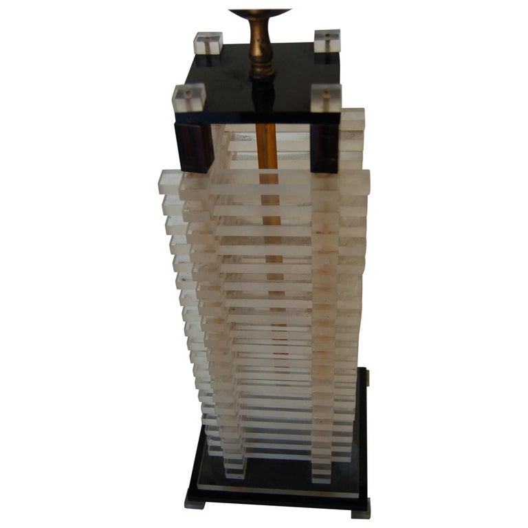 Bespoke Mid-century Stacked Lucite Lincoln Log Table Lamp