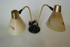 Double Gooseneck Brass Desk Table Lamp with Pressed Floral Fiberglass
