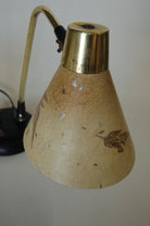 Double Gooseneck Brass Desk Table Lamp with Pressed Floral Fiberglass