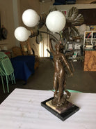 Early Three Bulb Art Nouveau Figural Bronze and Marble Table Lamp