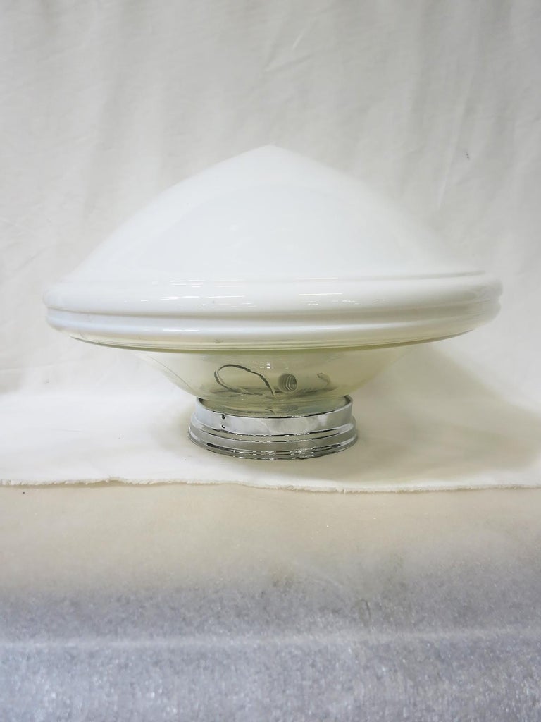Extra Large Schoolhouse Banded Cone Shape Ceiling Mixed Glass Globe Pendant