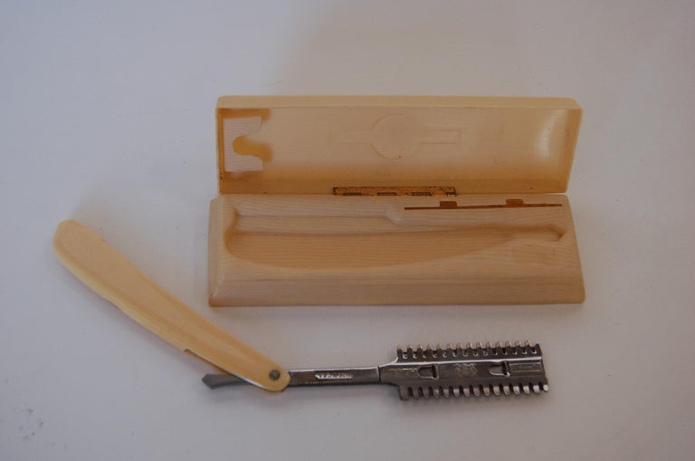 Antique 1920s Durham Duplex Straight Razor French Ivory Celluloid