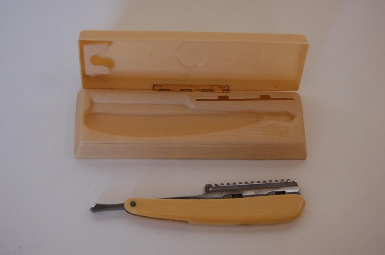 Antique 1920s Durham Duplex Straight Razor French Ivory Celluloid