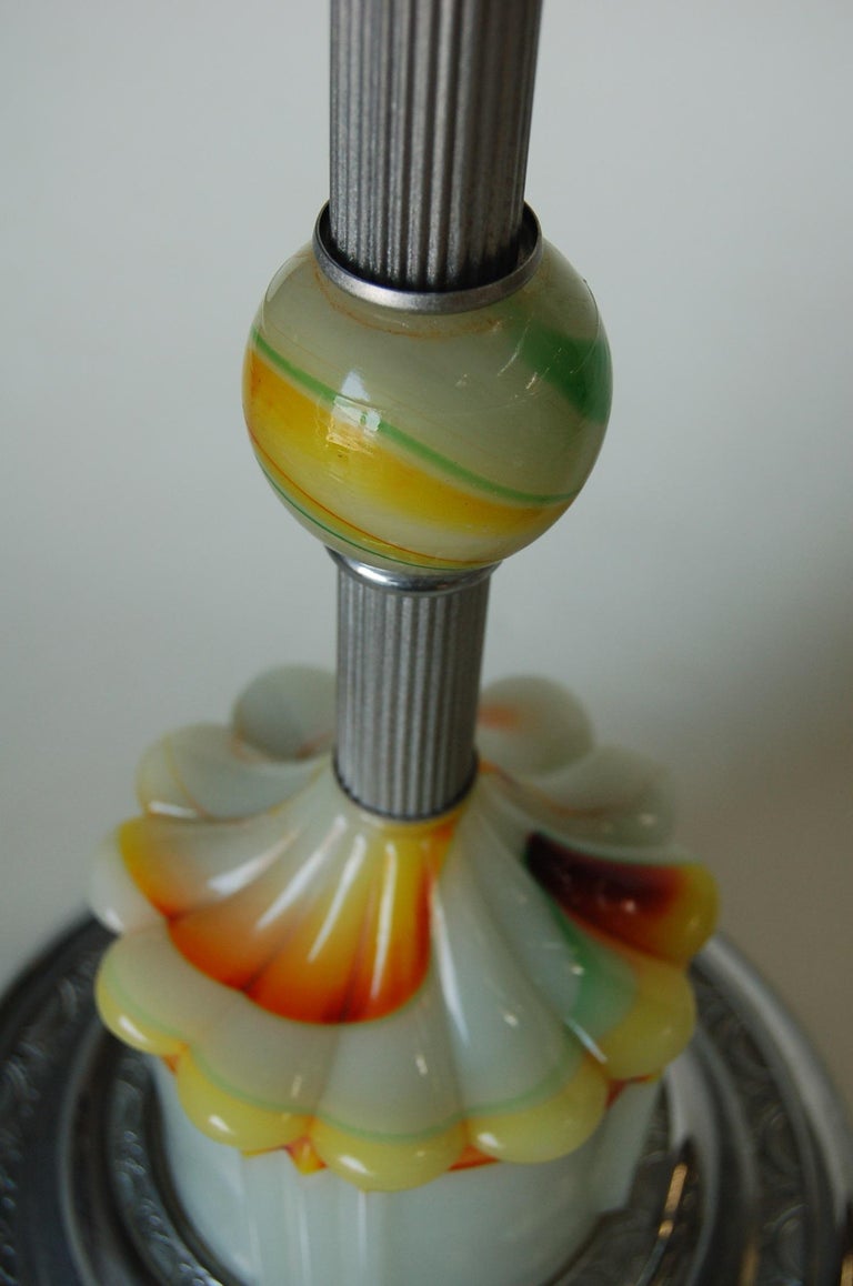Art Deco Agate Glass and Chrome Lightup Illuminating Side Table