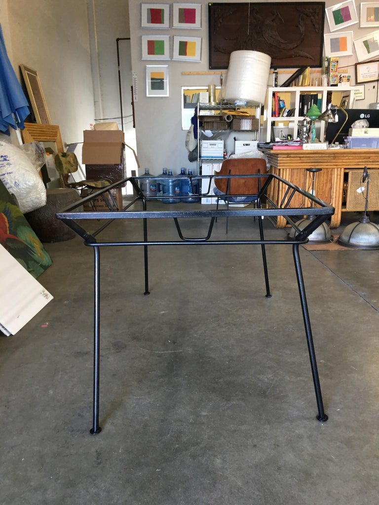 Woodard Wrought Iron and Glass Art Deco Patio / Outdoor Table