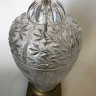 Midcentury Leaf Motif Cut Crystal Table Lamp with Brass Hardware