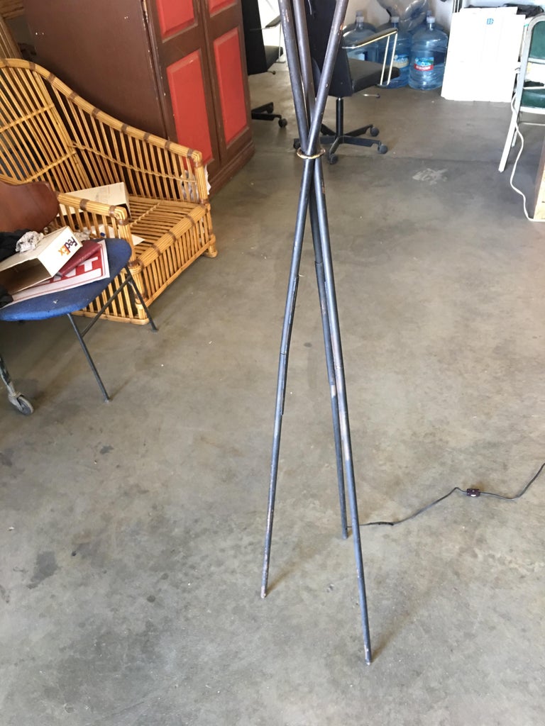 Midcentury Black Thin Iron Rod Tripod Floor Lamp