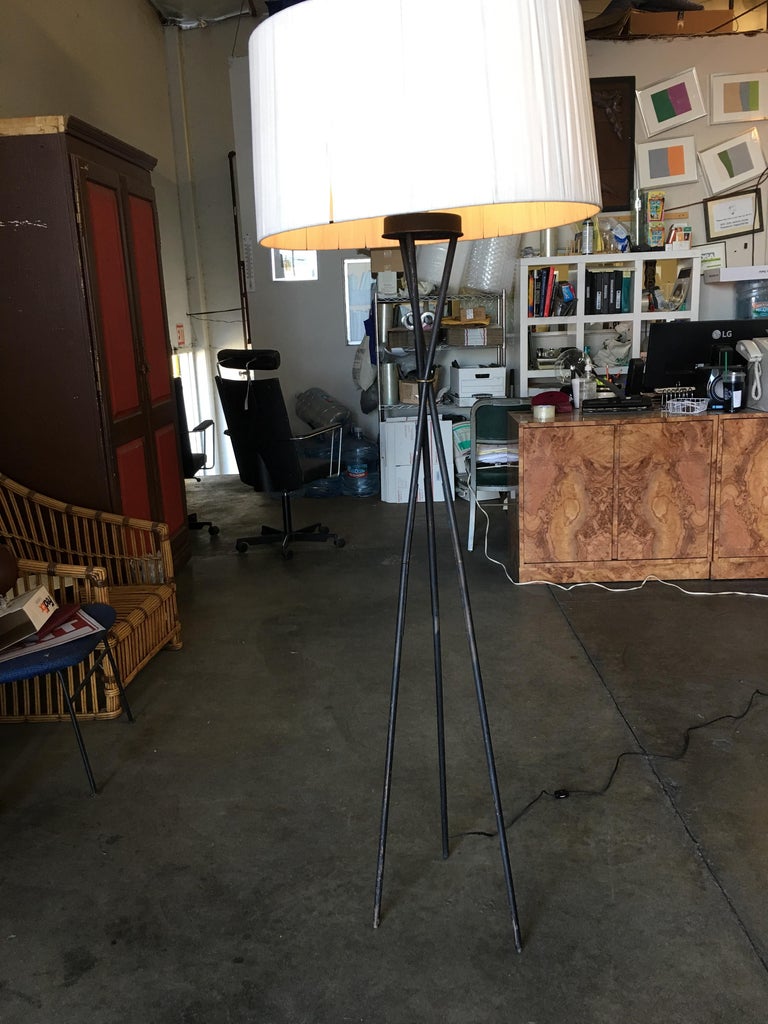 Midcentury Black Thin Iron Rod Tripod Floor Lamp