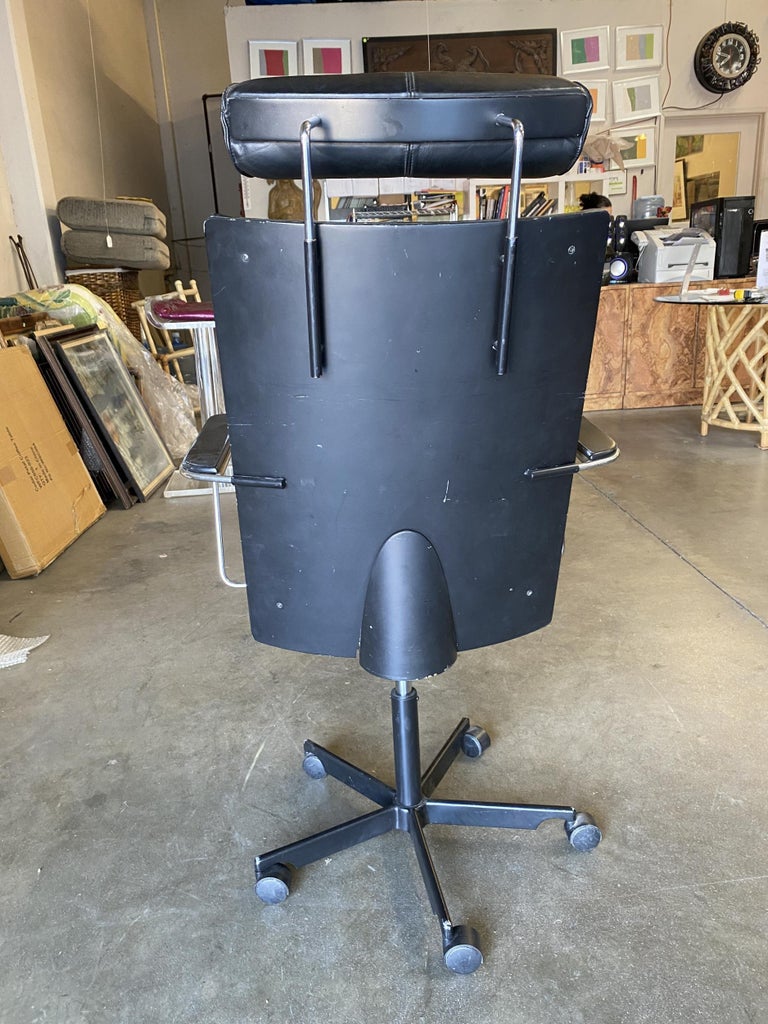 1980's Danish Modern Black and Chrome Executive Desk Chair by Kevi