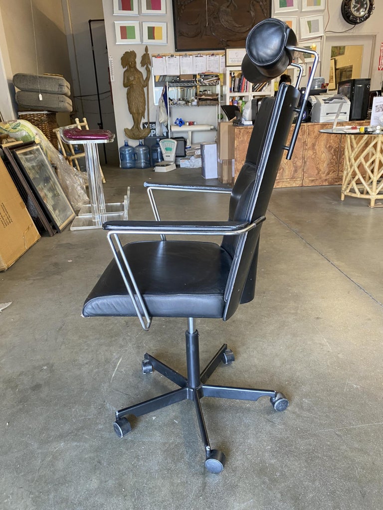 1980's Danish Modern Black and Chrome Executive Desk Chair by Kevi