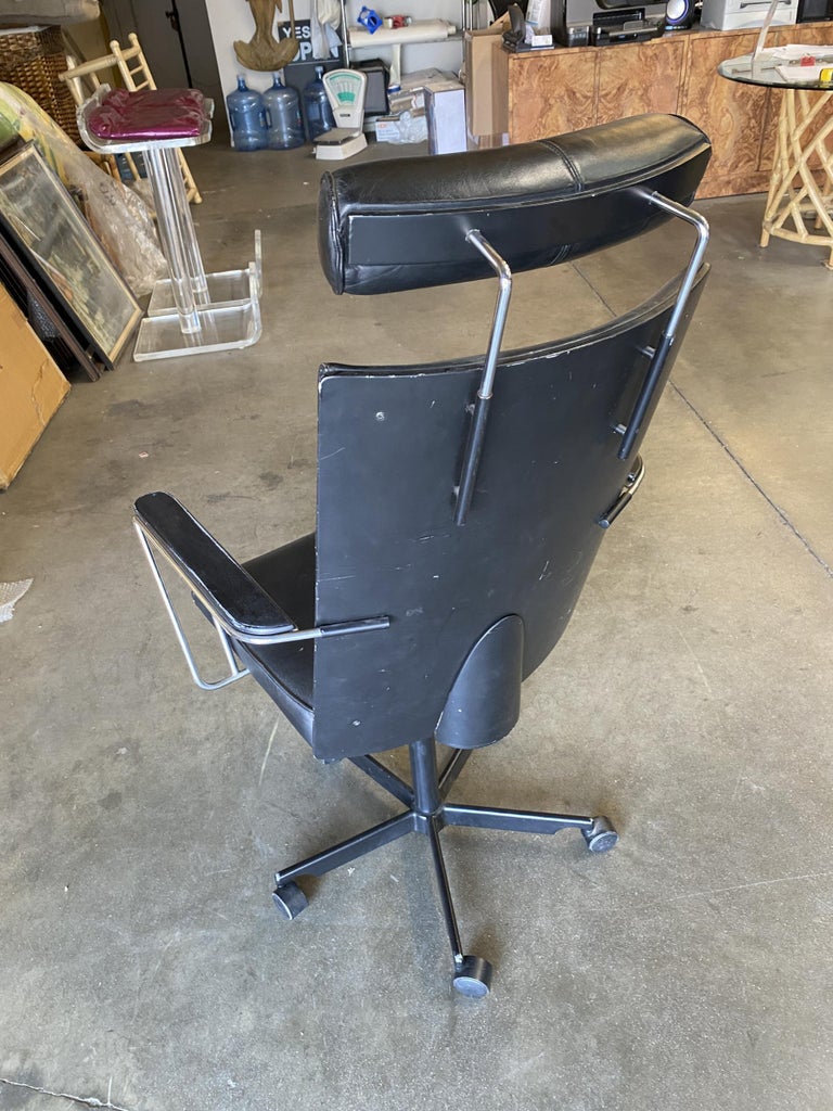 1980's Danish Modern Black and Chrome Executive Desk Chair by Kevi