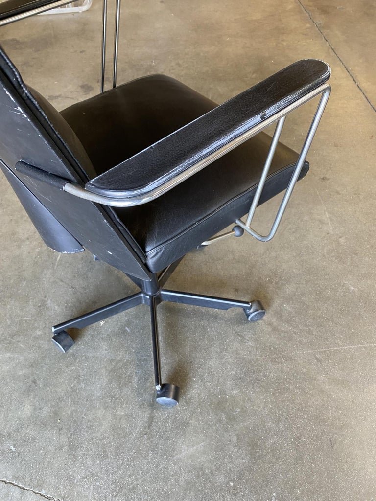 1980's Danish Modern Black and Chrome Executive Desk Chair by Kevi