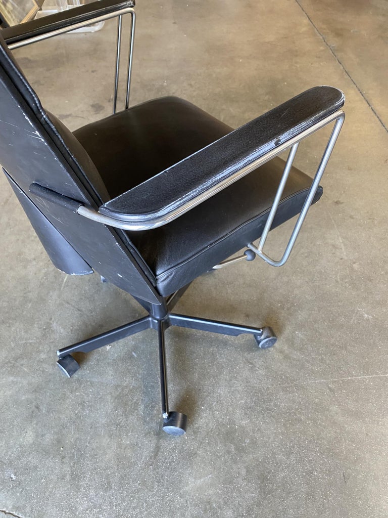 1980's Danish Modern Black and Chrome Executive Desk Chair by Kevi