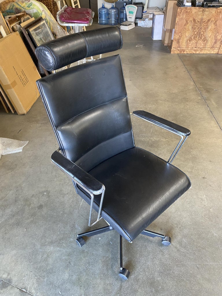 1980's Danish Modern Black and Chrome Executive Desk Chair by Kevi