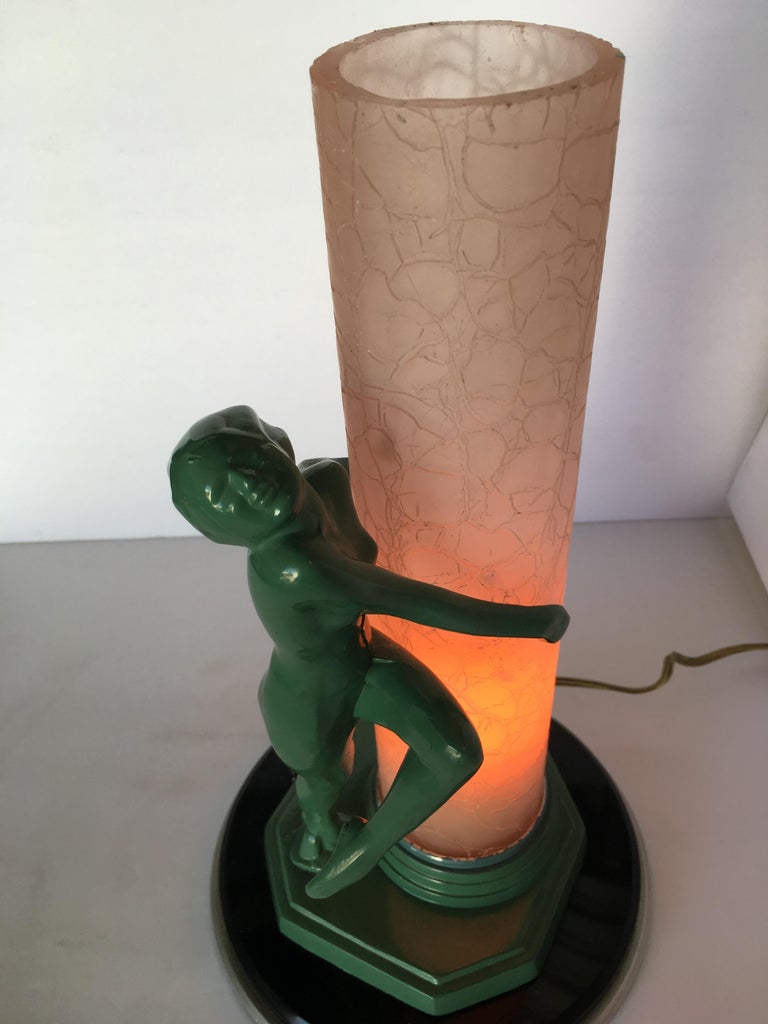 Re-Edition Nude Frankart F612 Lamp with Crackle Glass Shade
