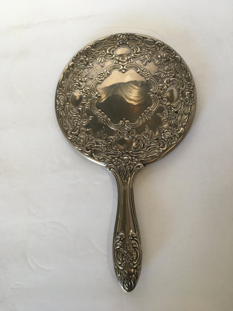 Antique Silver Plate Rose Pattern Vanity Hand