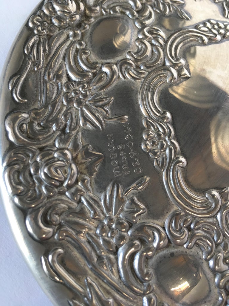 Antique Silver Plate Rose Pattern Vanity Hand